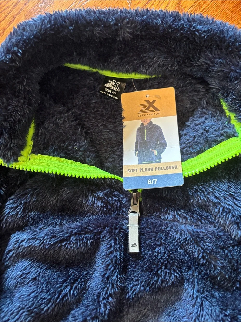 ZeroXposur Kids Plush Half-Zip Hoodie - Navy with Lime Accents